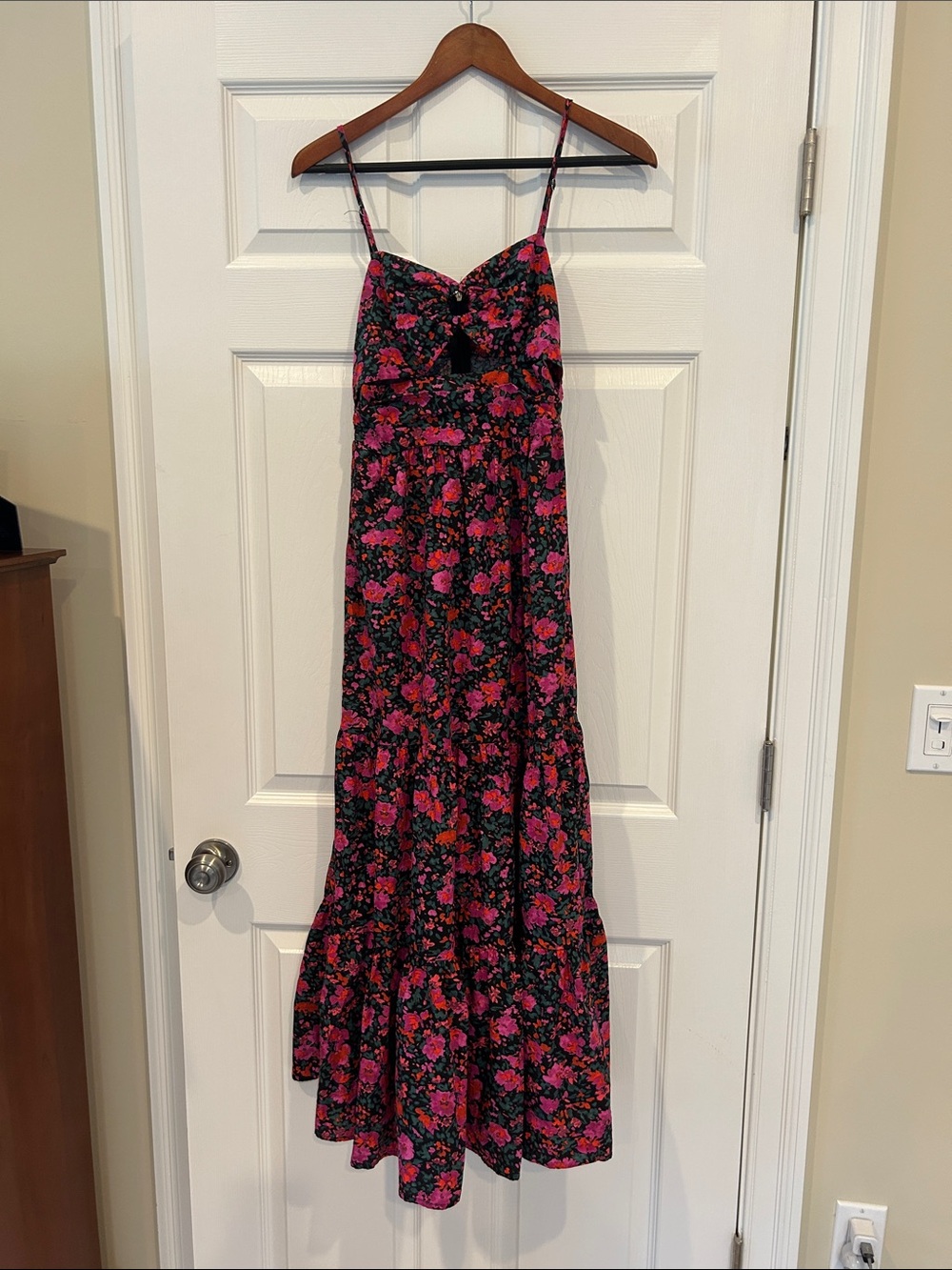 vestique Black Maxi Dress with Pink and Red Floral Print